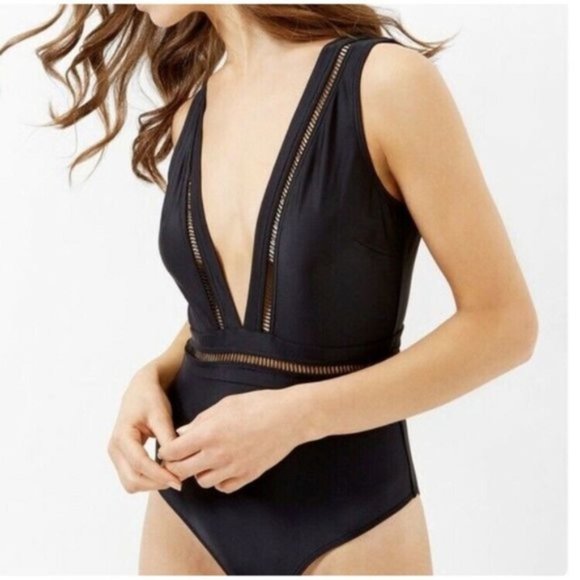 Ted Baker Starza Pointelle Deep V Swimsuit Black - Picture 2 of 8
